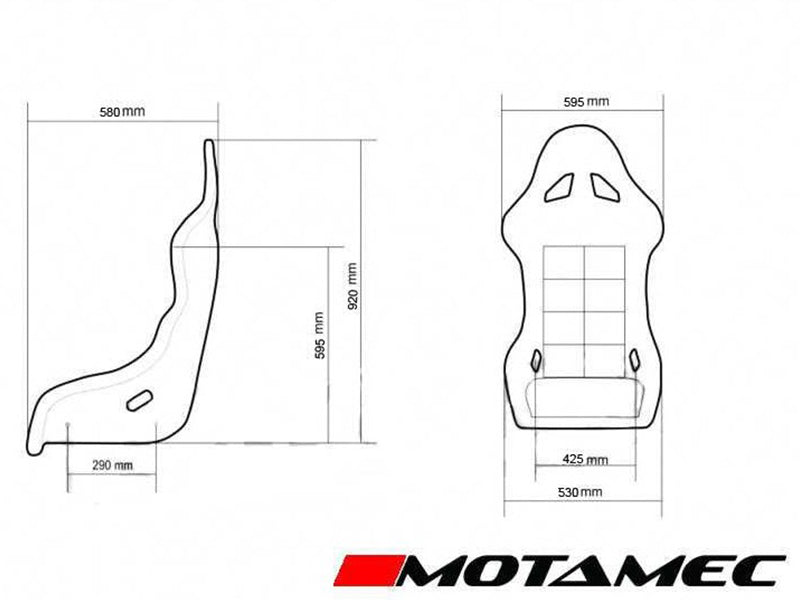Motamec Racing GT02 Race Seat Fiberglass Shell Side Mount BLACK - NON FIA