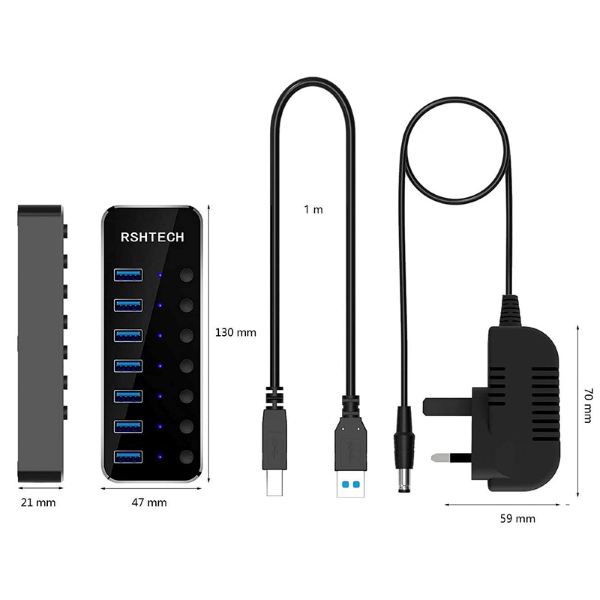 Aluminum Alloy 7-Port USB 3.0 Data Hub