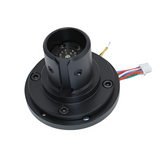 Black mechanical component with wiring on a white background