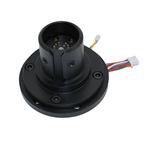 Black mechanical component with wiring on a white background
