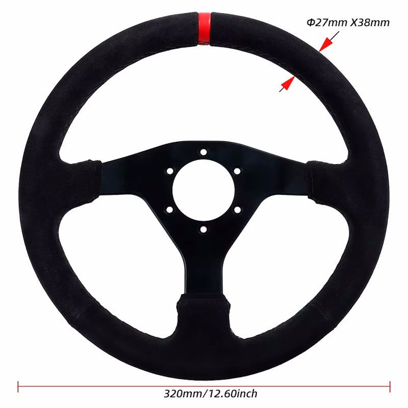 RUNSCO 330mm Suede Steering Wheel RED