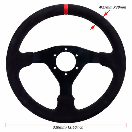 RUNSCO 330mm Suede Steering Wheel RED