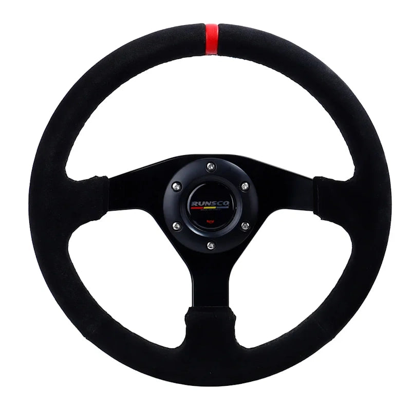 RUNSCO 330mm Suede Steering Wheel RED